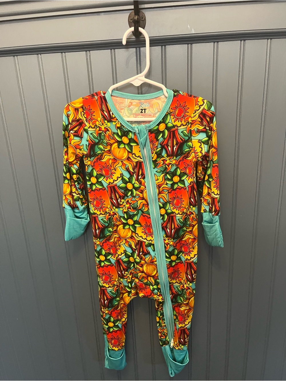 Colorful Sunflower Floral Footie One-Piece with Teal Trim - Kids